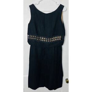 Vtg Elinor Gay Original Dress 14 Black Crepe Cocktail 50s 60s Embroidered Eyelet